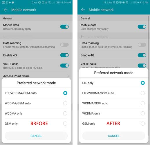 Enable LTE Only Mode
