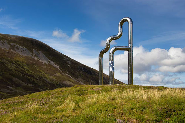 Showing the Cairnwell Trio sculpture by William Pye at Glenshee