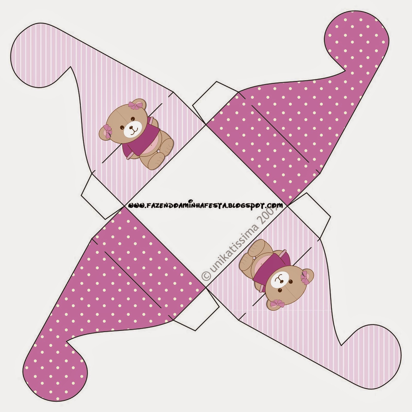Cute Girl Bear in Lilac: Free Printable Boxes. Caja para cupcakes, chocolates o golosinas de Cute Girl Bear in Lilac.