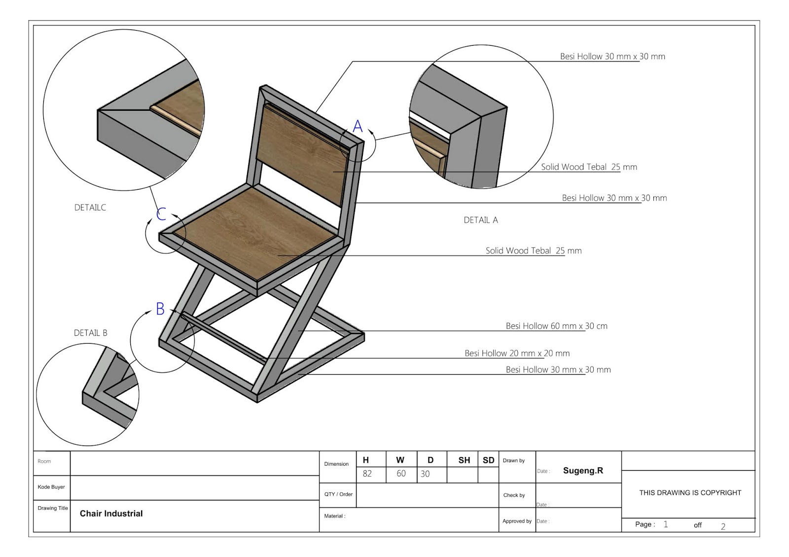 Bedah produk Industrial Chair dan dijadikan shopdrawing Mlakukayu Consept