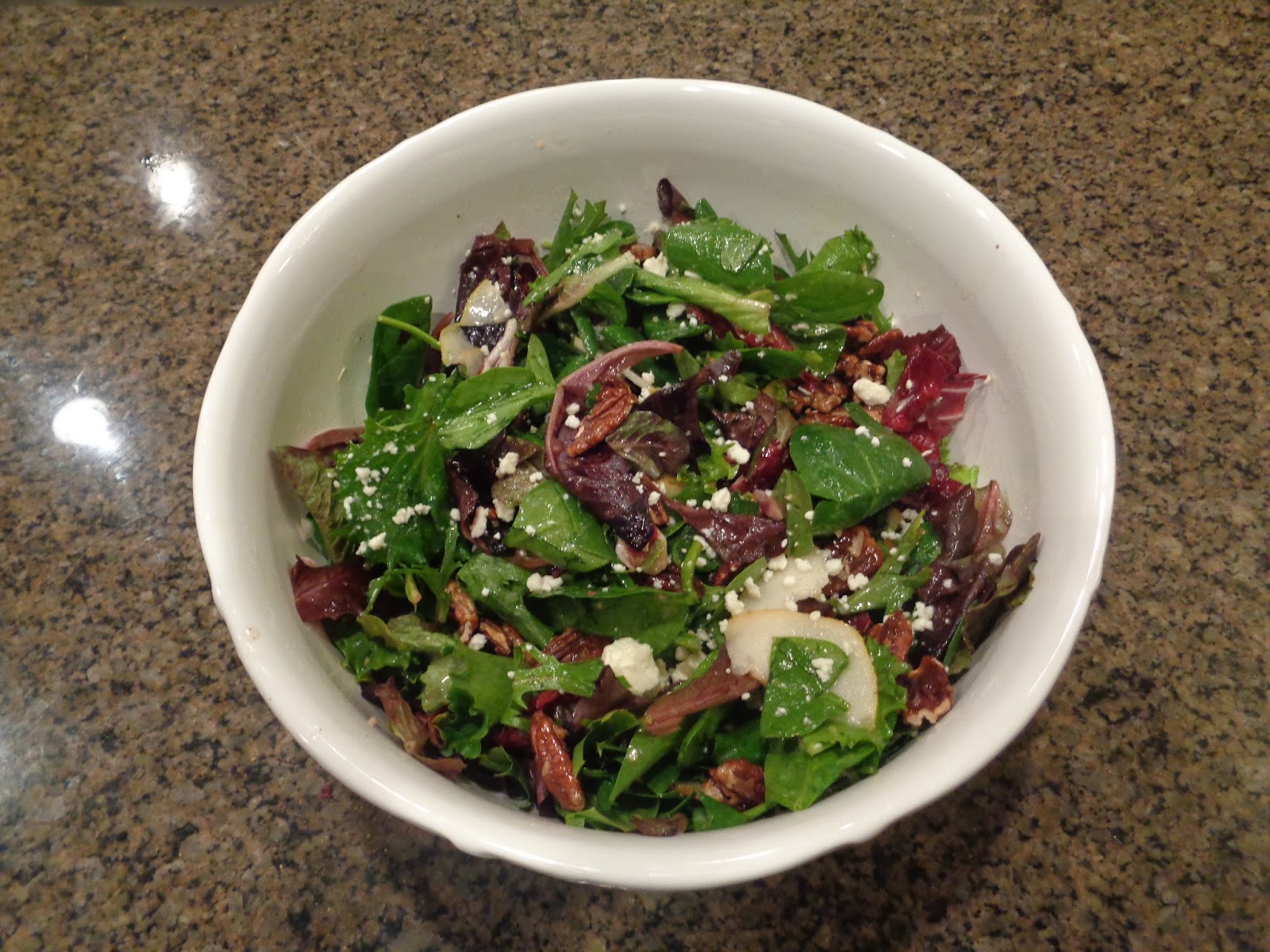 A Bear in the Kitchen Mixed Greens Salad with Pears, Candied Pecans