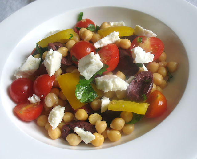 Chickpea, Olive and Feta Salad with Chat Masala Dressing