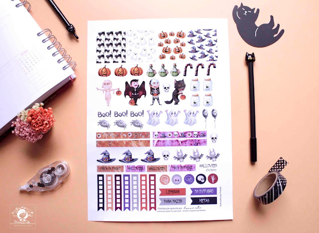 Freebies cartela de adesivos Halloween halloween stickers freebie