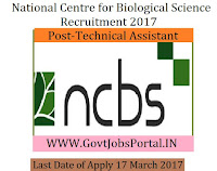 National Centre for Biological Sciences Recruitment 2017–Technical Assistant