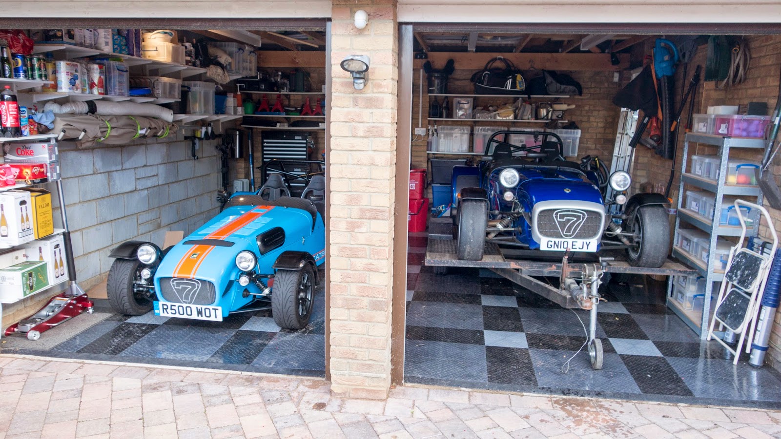 Caterham R500 and R300 Duratec's parked in my garage.
