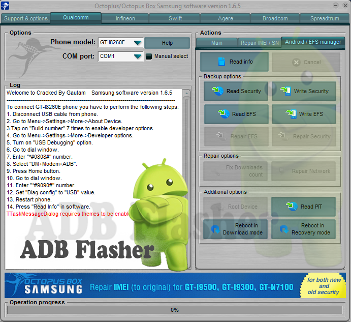 Octoplus Samsung Crack V1.6.5 Full 100Working ADB Flasher