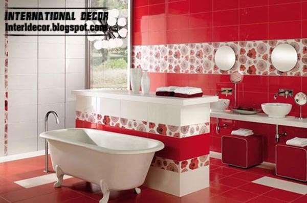 Modern red wall tiles designs ideas for bathroom