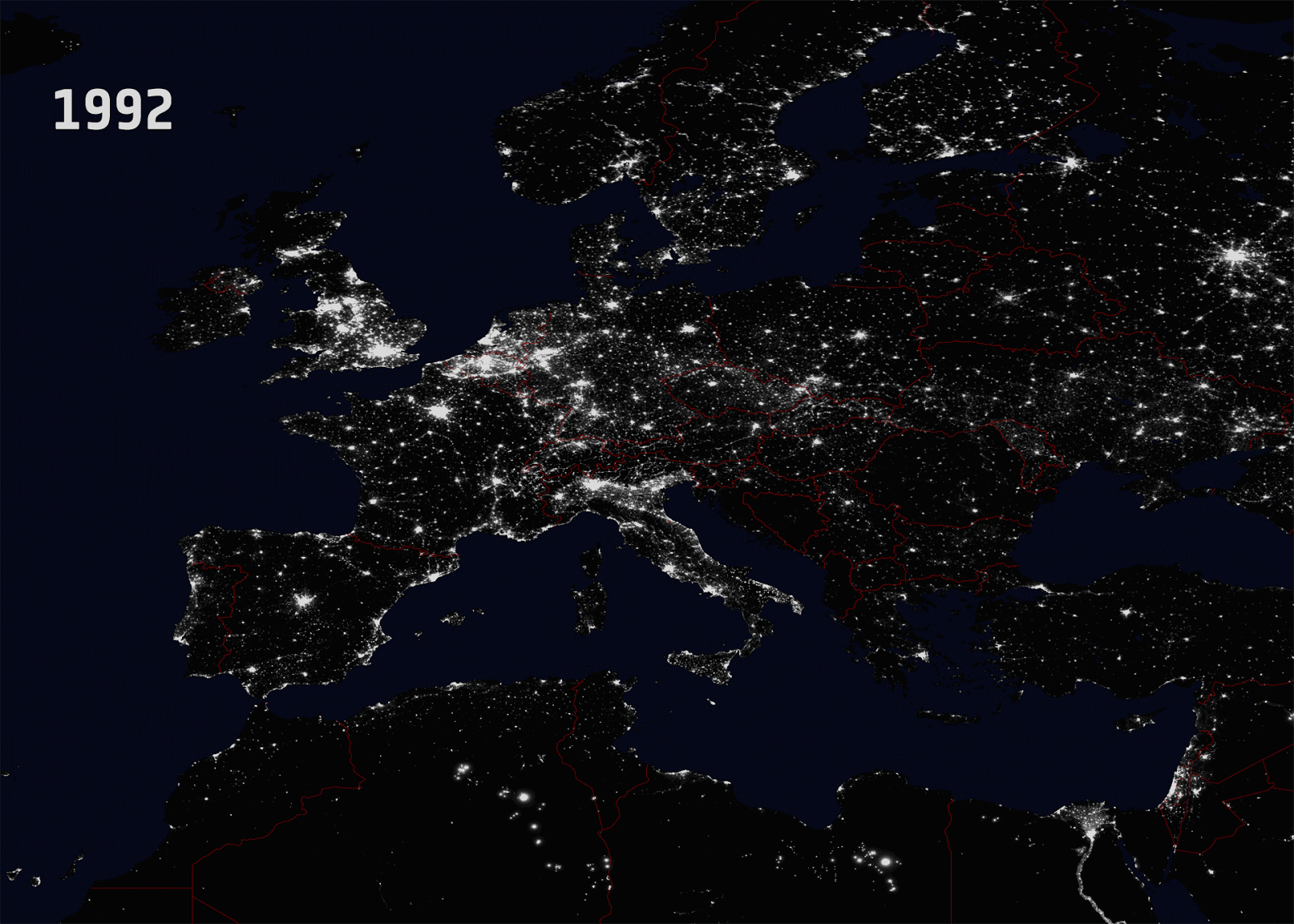 Europe at night (2010 vs 1992) 