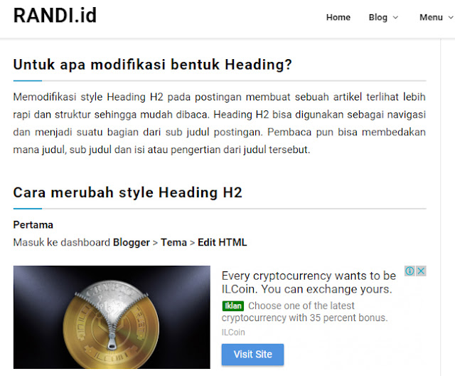 Cara Merubah Style Heading H2 pada Postingan