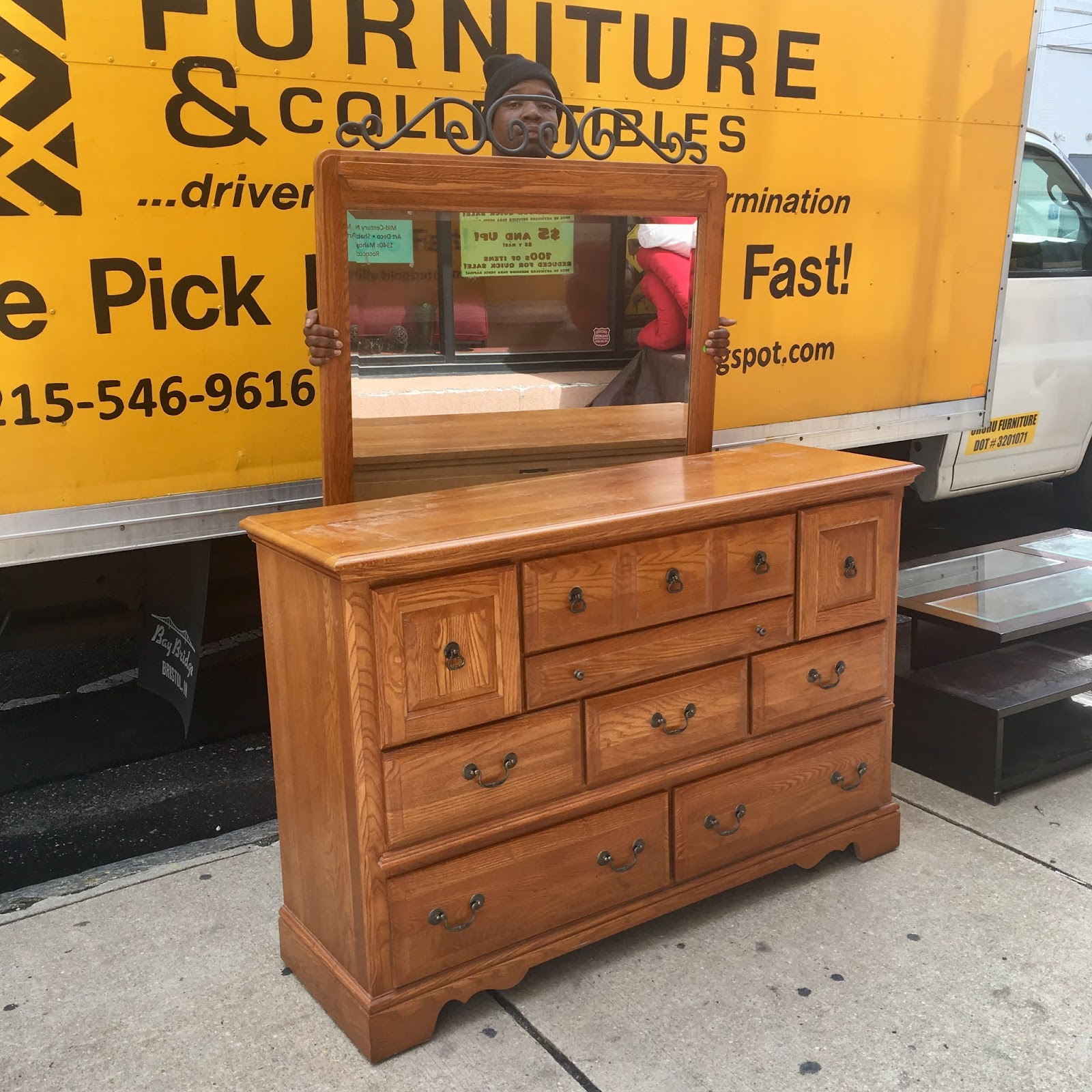 Uhuru Furniture & Collectibles Hardwood Dresser & Mirror by VaughanBassett 225 SOLD