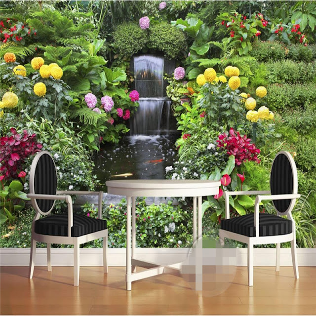 Garden wall murals 3D wallpaper living room bedroom Flower Garden green plants photo wallpaper Water fall Garden wall murals 3D wallpaper living room bedroom Flower Garden green plants photo wallpaper Water fall
