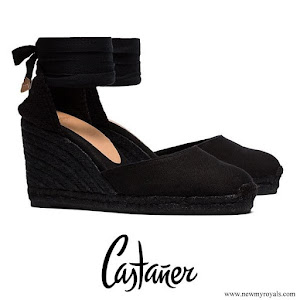 Queen Letizia wore Castañer black Carina 80 ankle tie wedge sandals