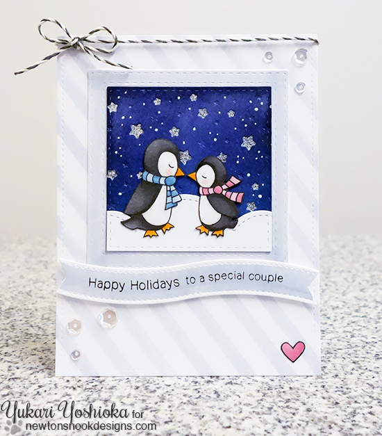 Kissing Penguins Christmas Card by Yukari Yoshioka | Holiday Smooches Stamp set by Newton's Nook Designs #newtonsnook