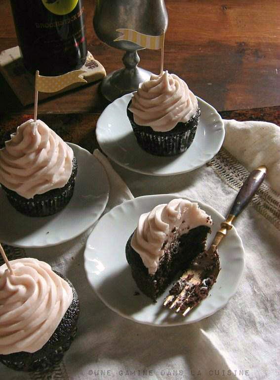 Guinness Chocolate Cupcakes with Spiced-Wine Cream Cheese Frosting