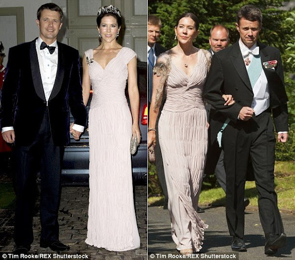 On repeat: The Crown Princess recycled a dusty pink gown from 2009 (left) for a wedding in 2011 (right)