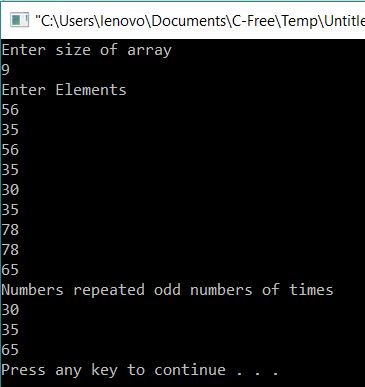 Numbers repeated Odd number of times in array