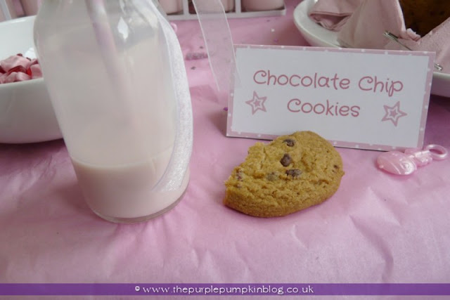Strawberry Milk & Chocolate Chip Cookies for a Baby Shower at The Purple Pumpkin Blog