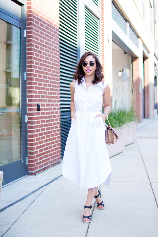 How to style a white midi dress | A.Viza Style | white midi ann taylor dress - joie wedge lena heels. dc blogger