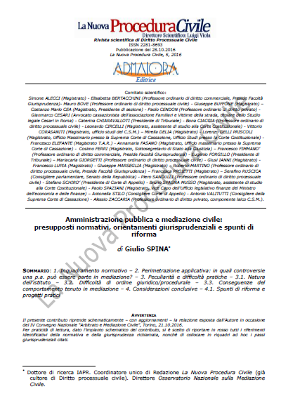 Amministrazione pubblica e mediazione  civile: presupposti normativi, orientamenti giurisprudenzial