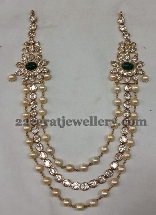 Pearls and Polki Triple Step Set - Jewellery Designs