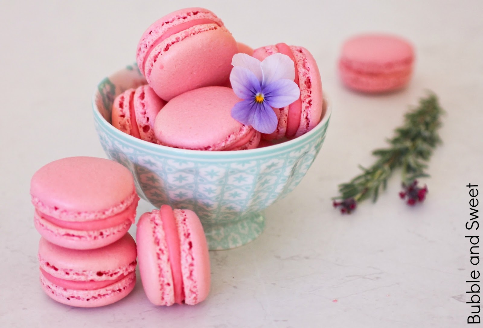 Bubble and Sweet Pretty pink raspberry macarons