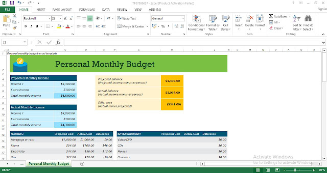 Personal monthly budget excel template