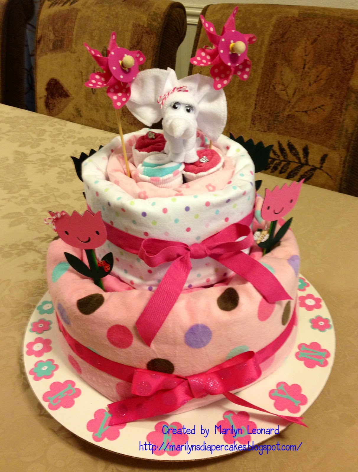  Marilyn's Diaper Castle Girl Elephant Diaper Cake