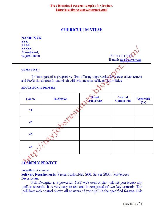 Net fresher resume models