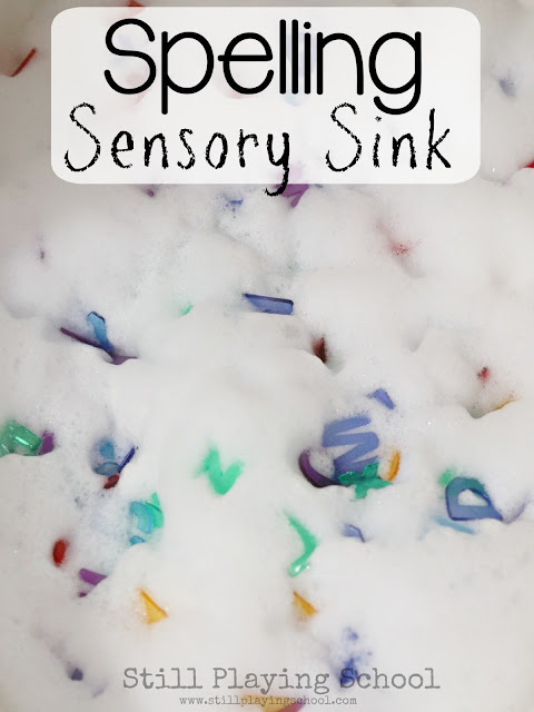 Create an alphabet sensory sink for kids to explore and name letters while working on spelling names and words!