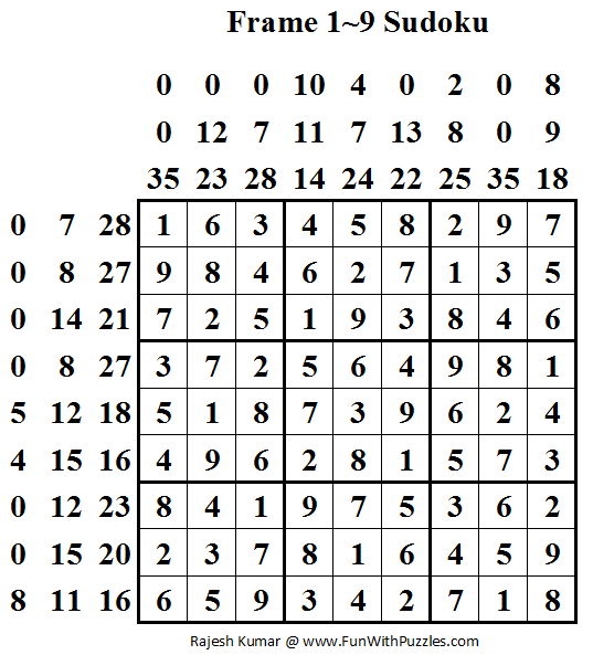 Frame 1~9 Sudoku (Daily Sudoku League #55) Solution