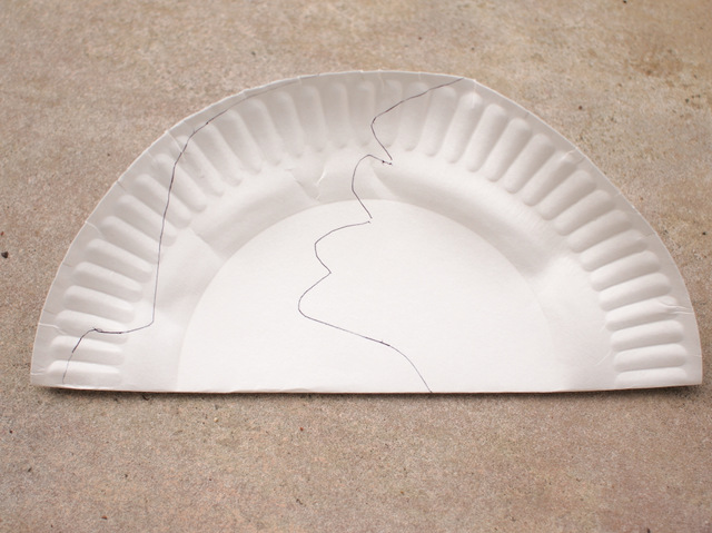 fold your paper plate in half and cut out dragon template