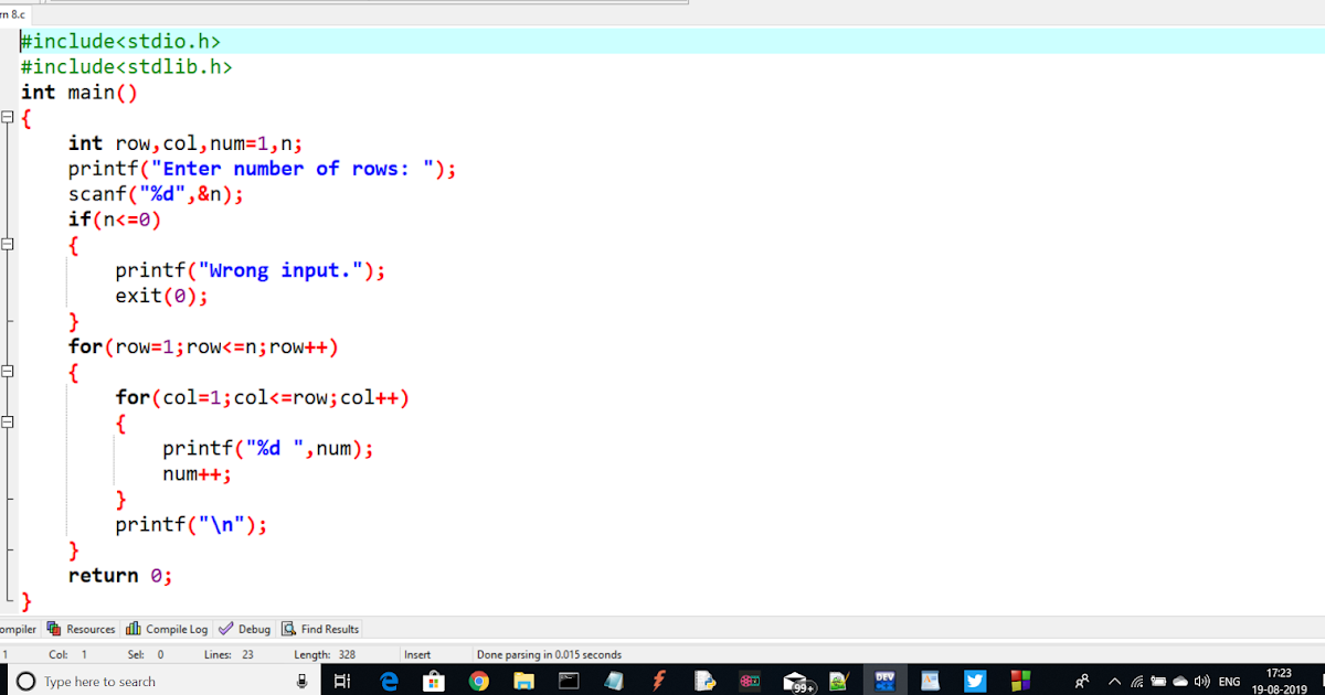 print the following pattern in C-Language
