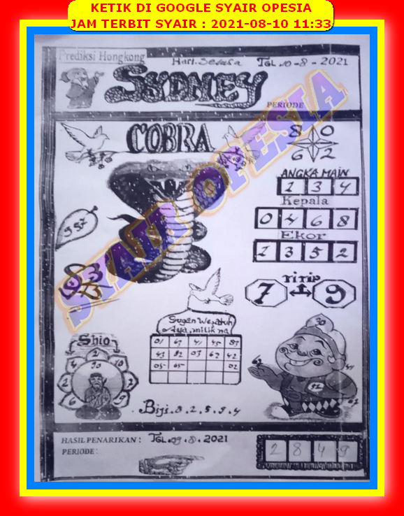 33 Syair opesia sdy 10 agustus 2021 16 Desember