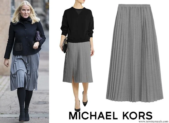 Crown Princess Mette Marit wore Michael Kors Pleated wool crepe midi skirt