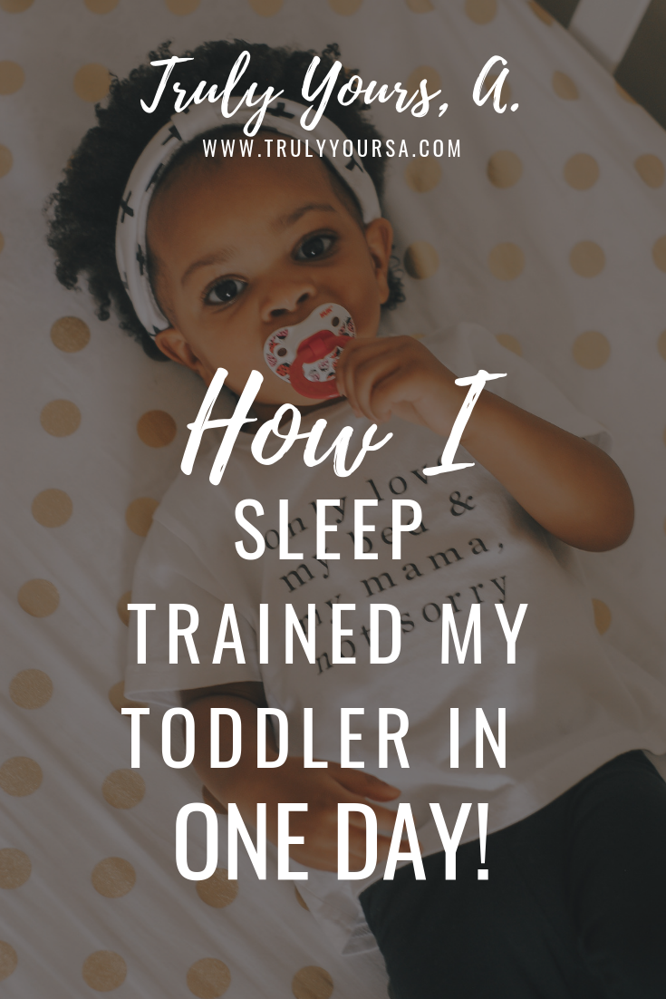 I know you're reading the title of this post and thinking, "How?!" or "This is totally clickbait." But I actually got my co-sleeping toddler to sleep in her crib, without crying it out, AFTER ONE DAY! Keep reading for more on how I did it and how you can make sleep training easier for you and your toddler! #sleeptraining #sleeptrainingtoddler #sleeptrainingtips
