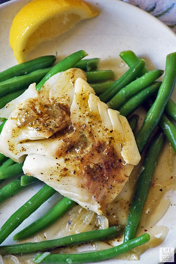 Poached Cod with Pesto Wine Sauce