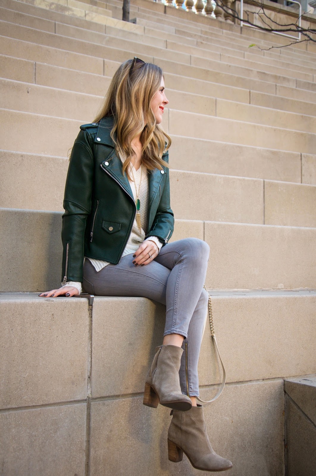 Fairly Yours | Chicago based life and style blog: green leather jacket