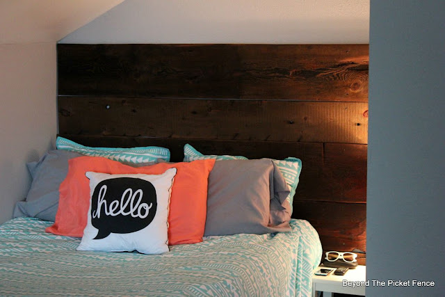 attic bedroom, reclaimed wood, barn wood, teen room, grey, Target, laminate, minwax, http://bec4-beyondthepicketfence.blogspot.com/2015/08/attic-bedroom-update.html