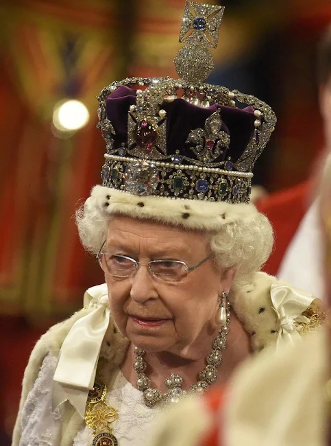 Queen Elizabeth II reads the Queen's Speech from the throne during State Opening of Parliament in the House of Lords at the Palace of Westminster