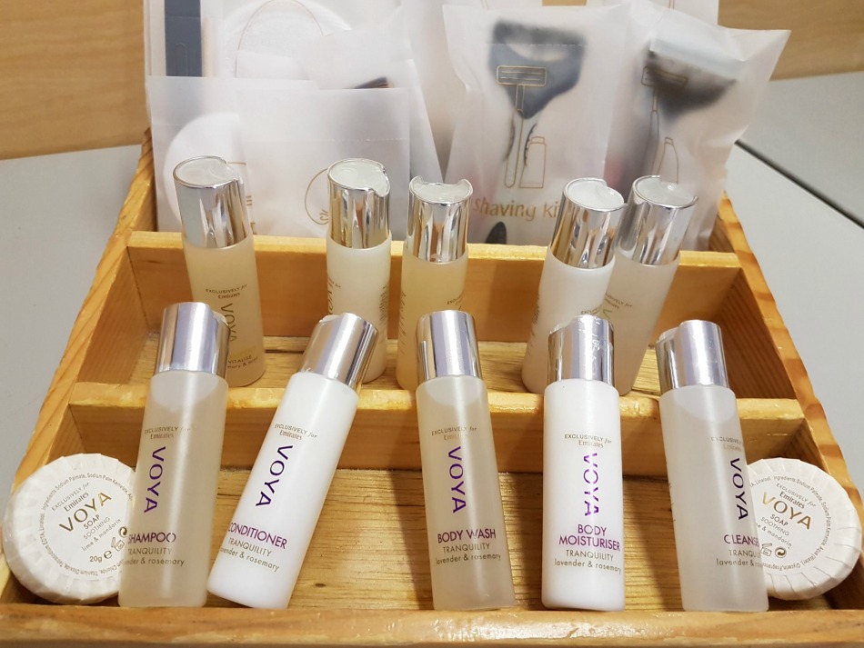 Amenities inside the shower on Emirates A380 First Class