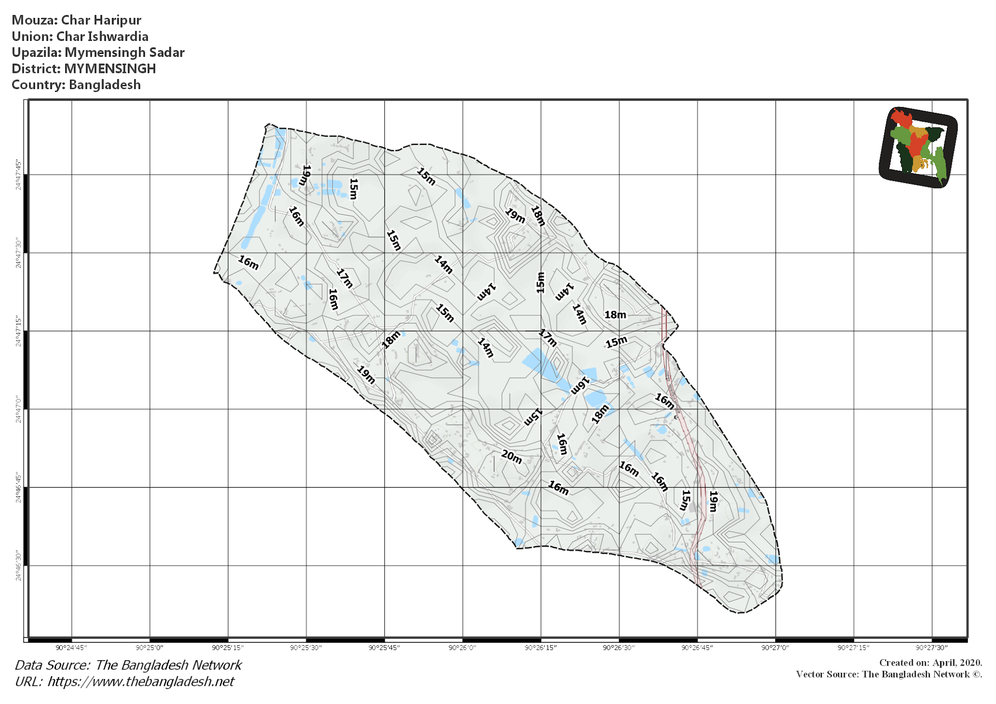 Map of Char Haripur Mouza of Mymensingh Sadar Upazila, MYMENSINGH, Bangladesh.