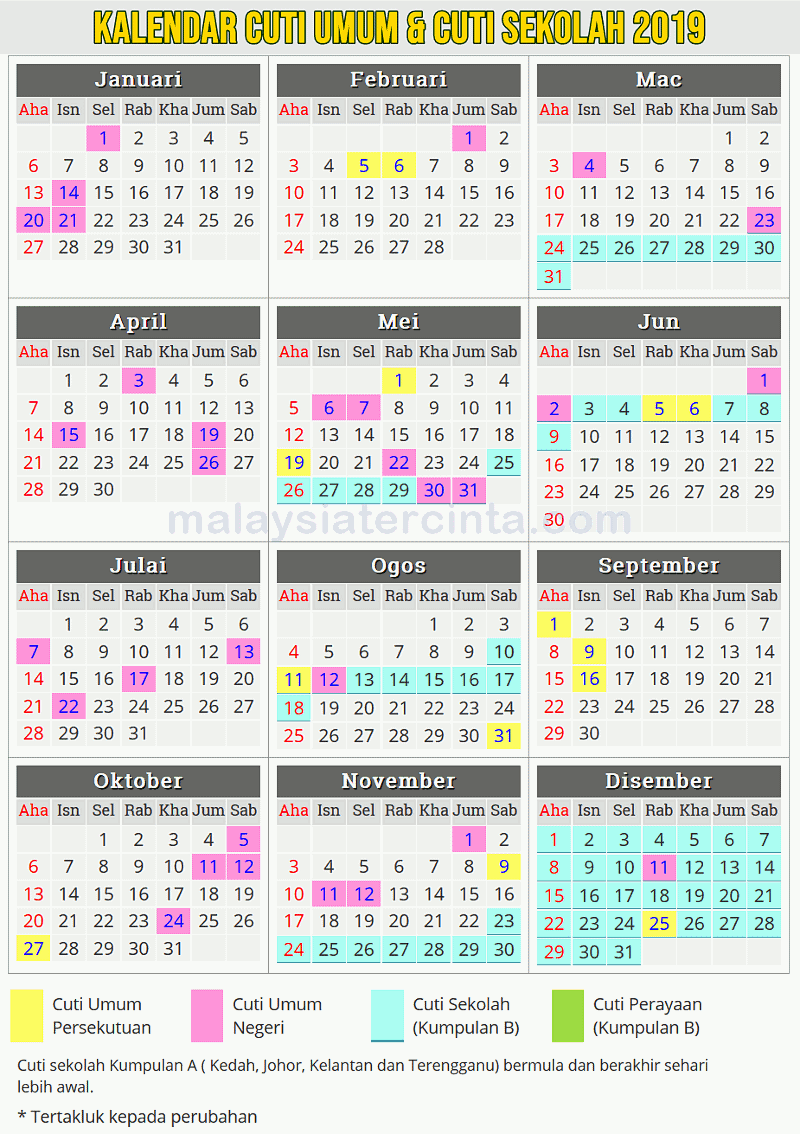 Kalendar Cuti Umum Dan Cuti Sekolah 2019