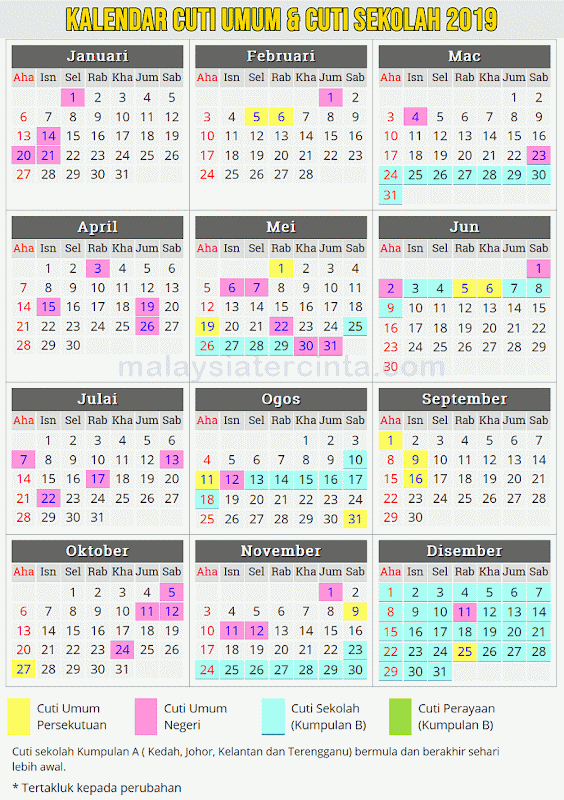 kalendar cuti umum dan cuti sekolah 2019