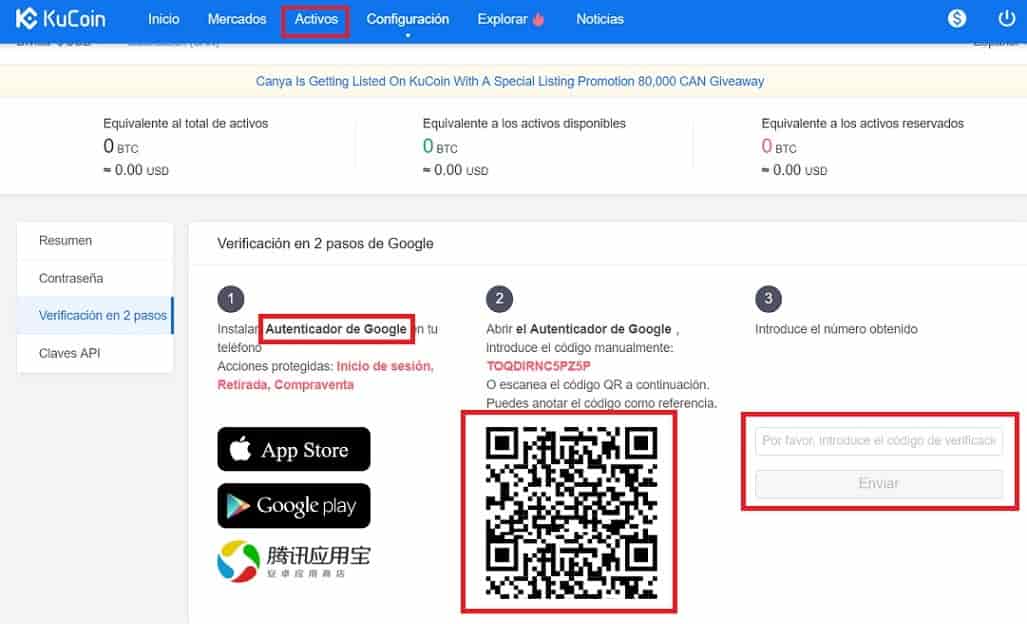 comprar Kucoin verificar dos paso 2FA 2FA activar en cuenta KuCoin