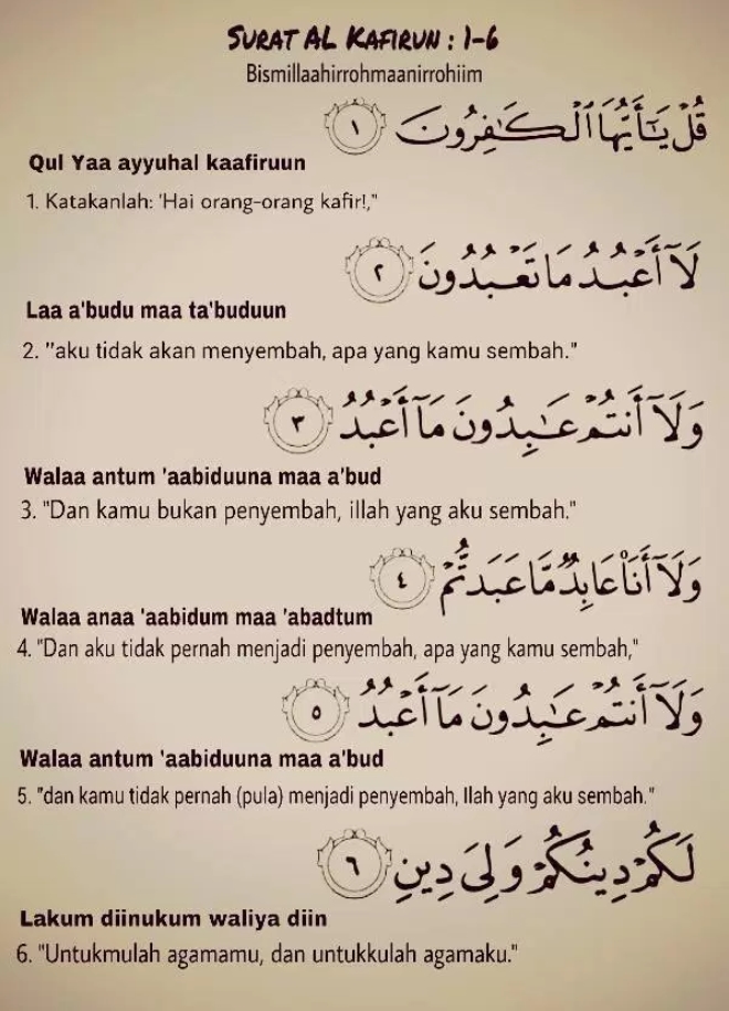 Surat Al Kafirun Beserta Artinya / Surah Al Kafirun