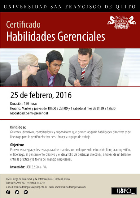 La Escuela de Empresas te invita al certificado de Habilidades Gerenciales, 25 de febrero 2016