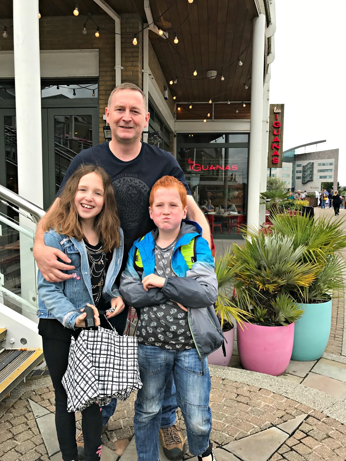 Mat, Caitlin & Ieuan outside Las Iguanas Restaurant, Mermaid Quay, Cardiff