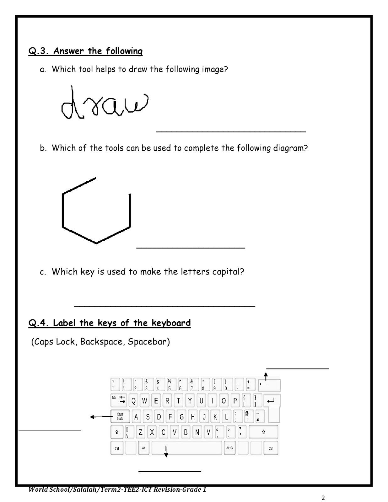 Birla World School Oman ICT Revision worksheet for Grade 1