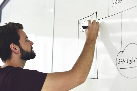 A man drawing on the white board
