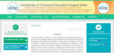 Gujarat Diploma Admission 2018 Online Registration form, Merit List, Schedule www.gujdiploma.nic.in